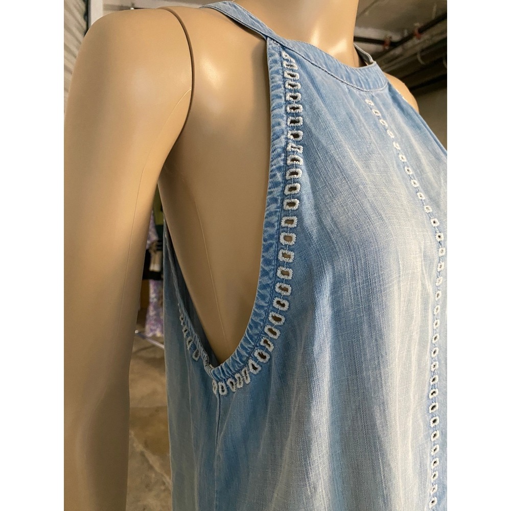 ANTHROPOLOGIE Cloth & Stone Women Blue Tencel Denim Halter Top Sleeveless Tank M - Picture 3 of 8